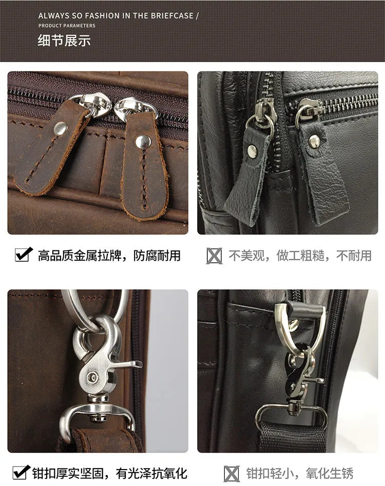 High Quality Genuine Leather Men Briefcase Business bag Crazy Horse Leather Large 17