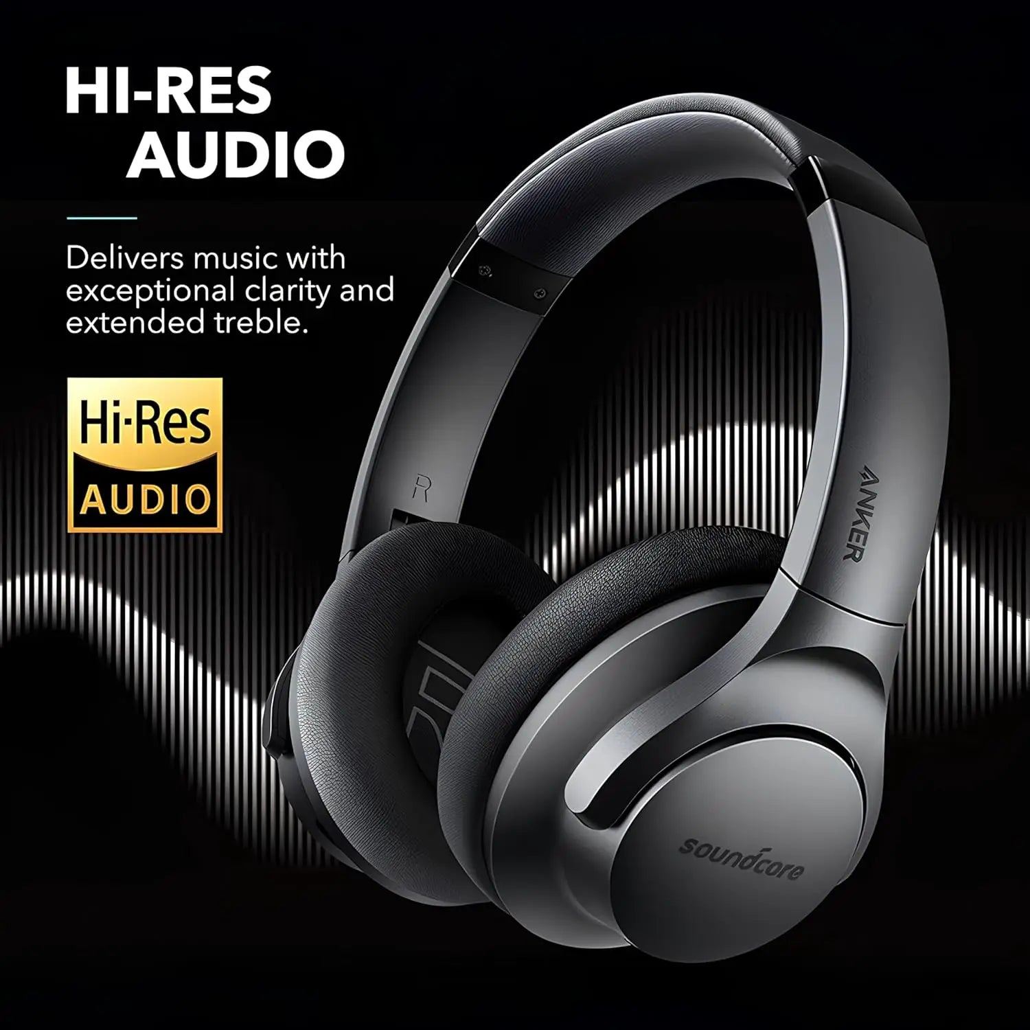 Hybrid Active Noise Cancelling Headphones, 60H Playtime, Hi-Res Audio, Deep Bass, Wireless Over Ear, USB-C