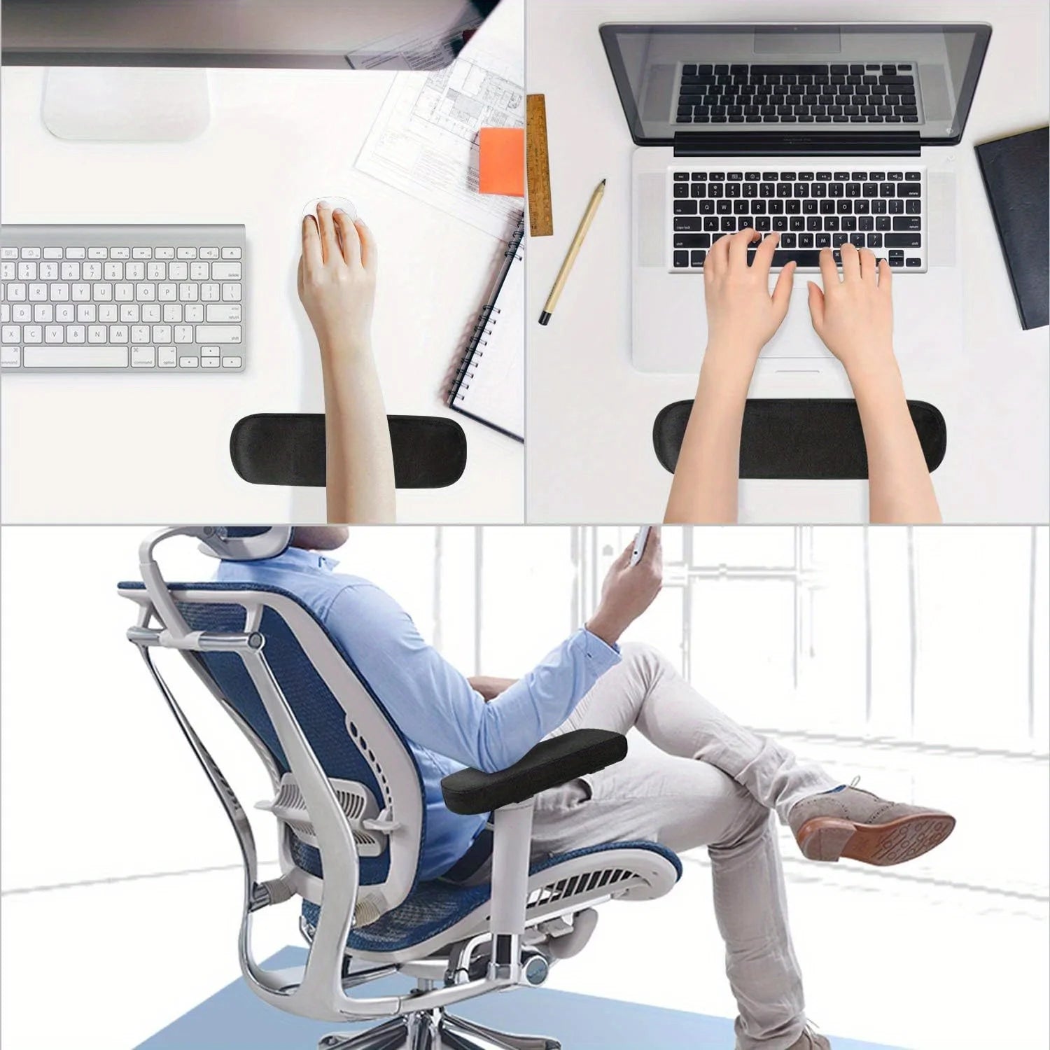 Memory Foam Armrest Pads for Office Chair Elbow Support Cushion for Arm Pressure Relief, Universal Fit Covers for Desk Chairs
