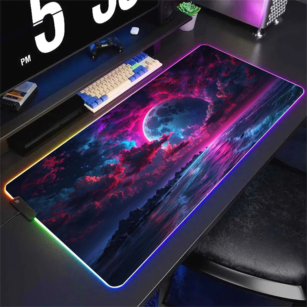 Universe RGB Gaming Mousepad Space Mouse Mats LED Large Gamer Backlit Mousepads XXL Keyboard Pads Luminous Deskmat Mouse Pad