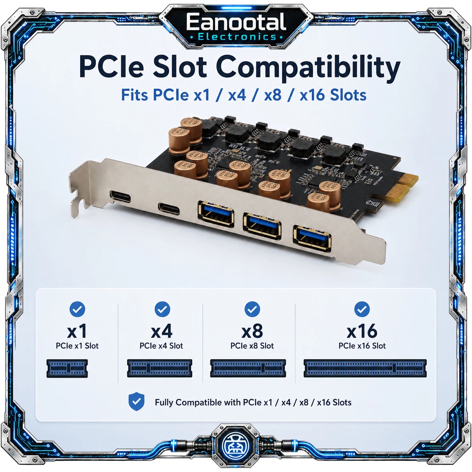 PCIe X1 to 5 Port USB 3.2 Gen 1 Expansion Card 3 USB-A 2 USB-C 5Gbps Adapter for Desktop PC