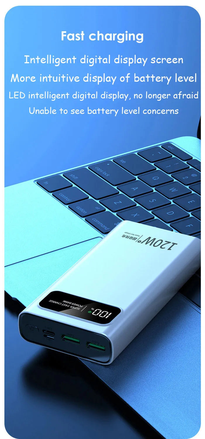 2026 CCC Certified 200000mAh 740Wh 120W Super Fast Charging Power Bank LED Digital Display Long Lasting for iOS Android Laptops
