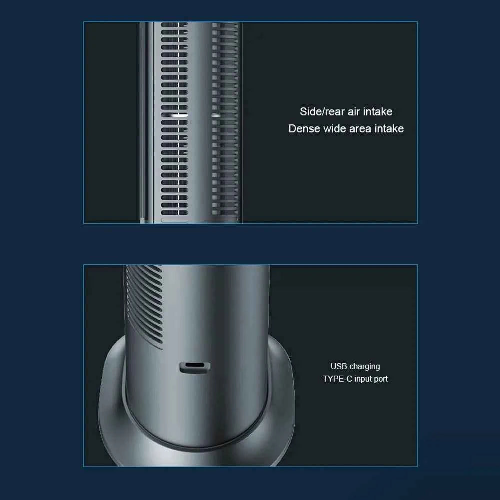 Quiet Bladeless Fan USB Rechargeable 3 Speeds Quiet Air Cooler Desktop Cooling Fan Portable Tower Fan for Home Office Dormitory