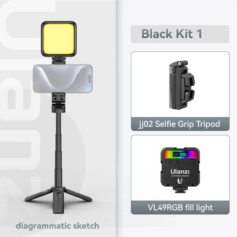 Ulanzi JJ02 Wireless Selfie Tripod With Bluetooth Remote Control Portable Foldable Monopod For Smart Phone Booster Handle Grip