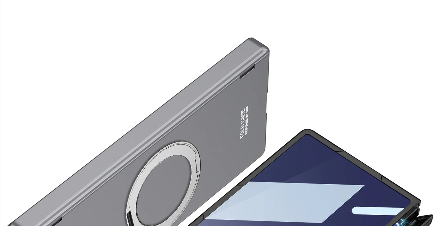 Magsafe Rotating Bracket Case For Samsung Galaxy Z Fold 7 Skin-feel Matte With Glass Film ZFold7 Magnetic Hinge Protective Cover
