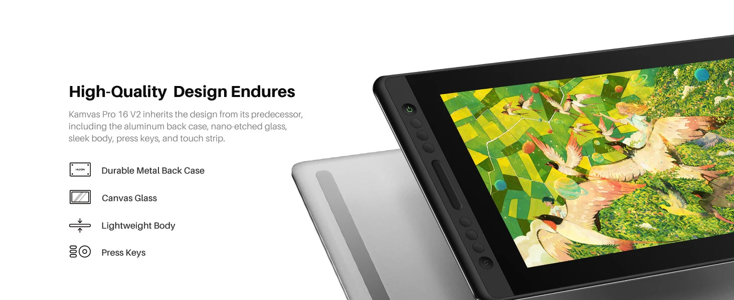 HUION Kamvas Pro 16 Graphics Tablet Display 120%sRGB Drawing Pen Tablet Monitor 8192 Levels Tilt Function Stylus Shortcut Keys