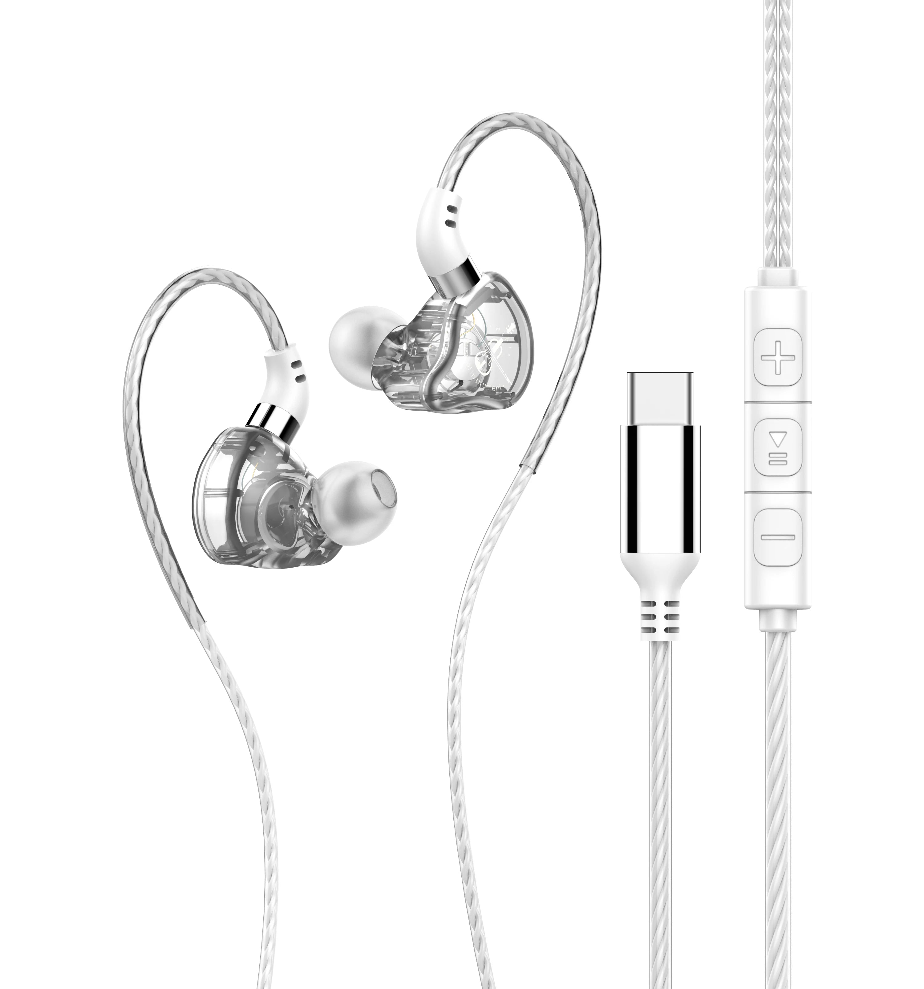 HiFi Wired Earphone Type C with MIC Sport Running Headphones USB C Bass Stereo Headset 3.5mm Music Earbuds for Samsung