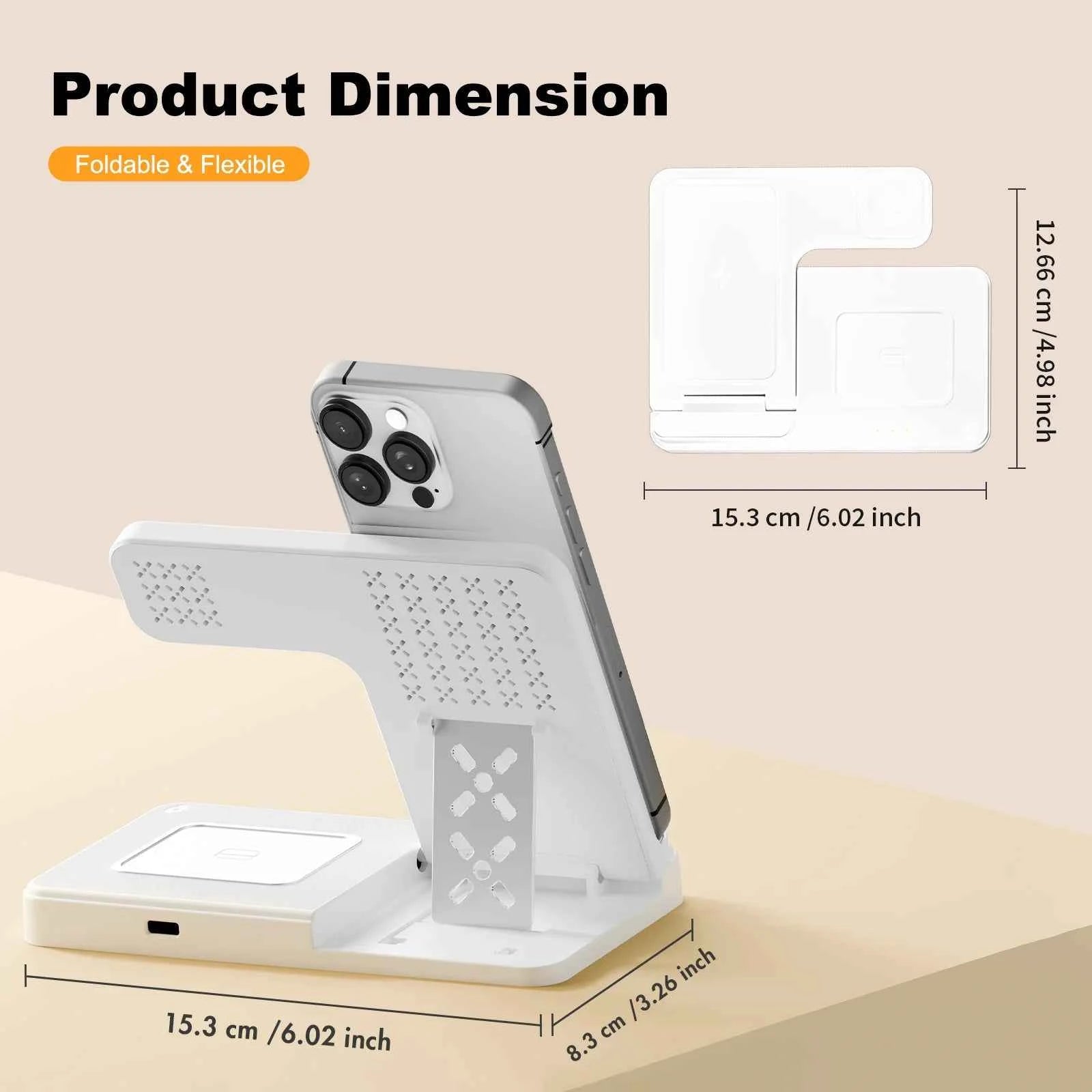 15W Magnetic Wireless Charger Stand Foldable 3 In 1 Fast Charging Sation for iPhone 17- 12 Pro Max Apple Watch 8 7 Airpods Pro
