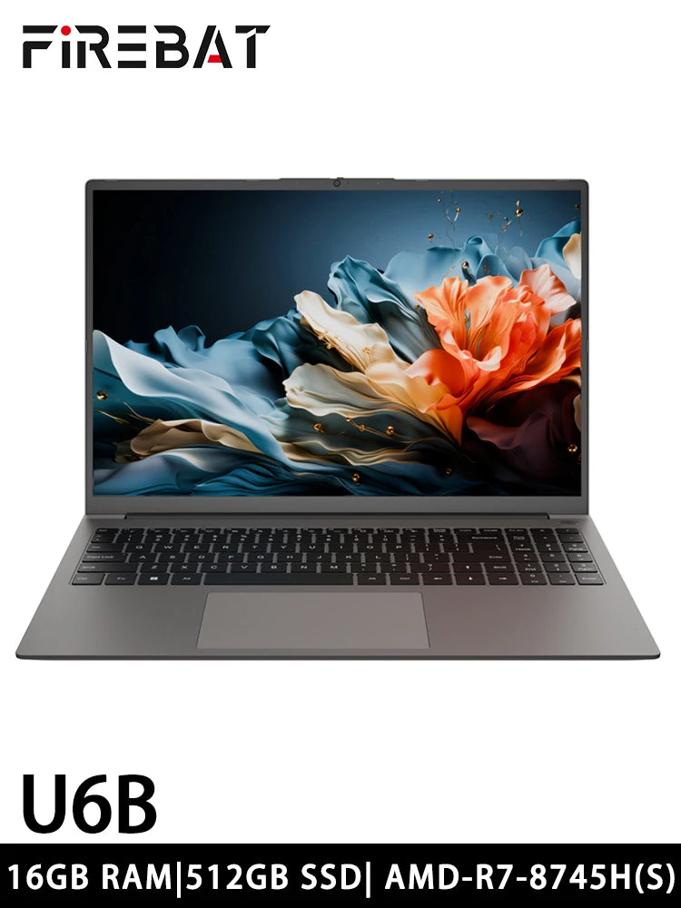 FIREBAT U6B 16 Inch AMDRyzen7 8745HS, AMD Radeon 780M, 16GB DDR5, 512GB SSD ,120Hz 2.5K Display, Wifi6 BT5.1 - WinSupport Tech