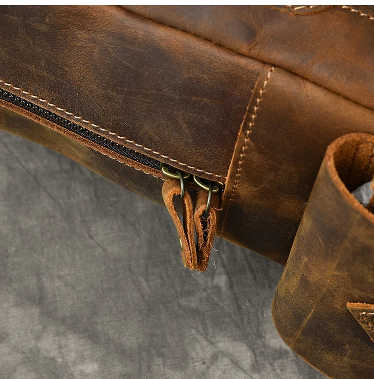 Vintage Crazy Horse Genuine Leather Backpack Men Bagpack Cowhide Hiking Backpack 17