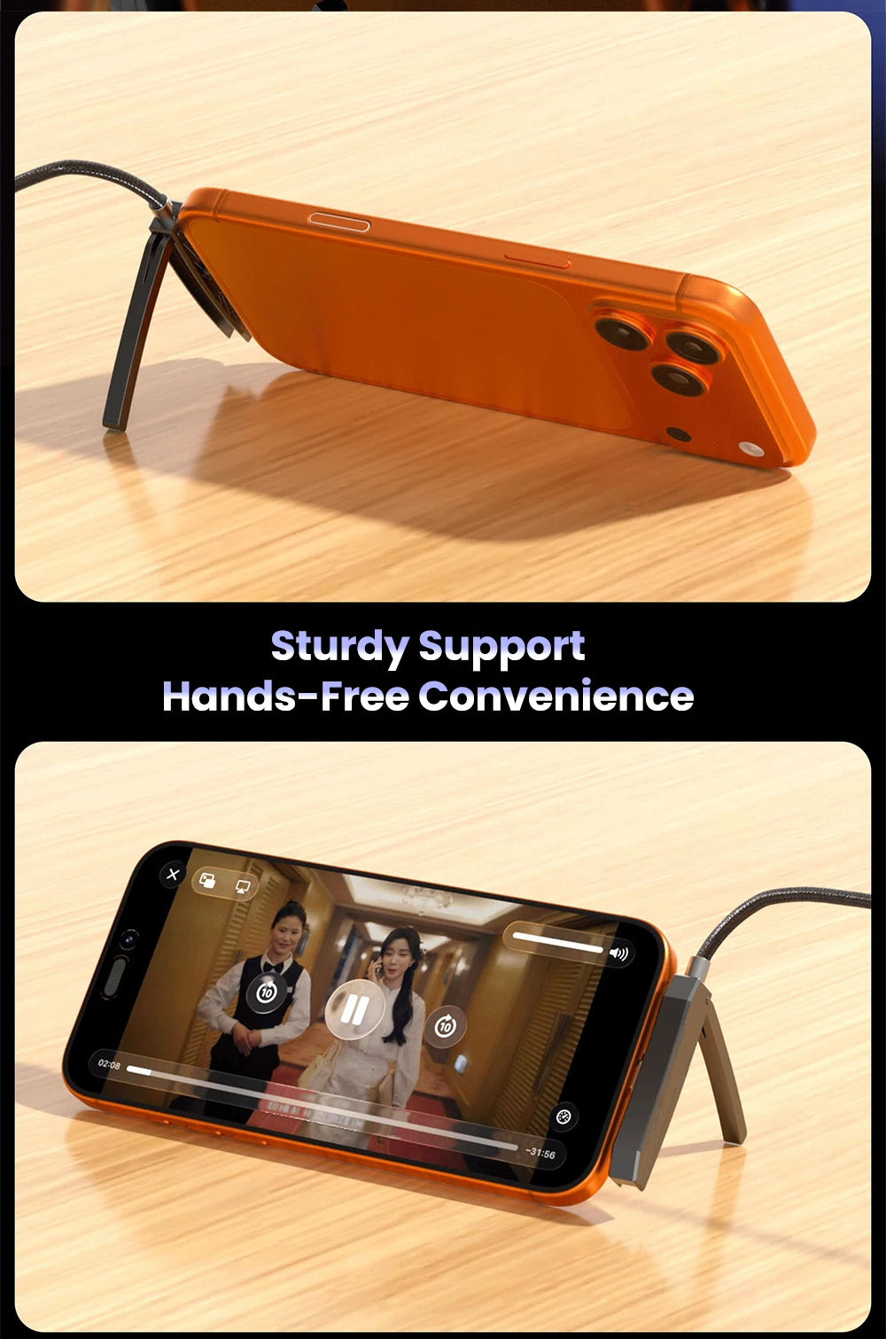 27W Lightning Fast Charging Cable PD Type-C to IOS Data Wire With Foldable Stand For iPhone 14 13 12 11 Lightning Charging Line