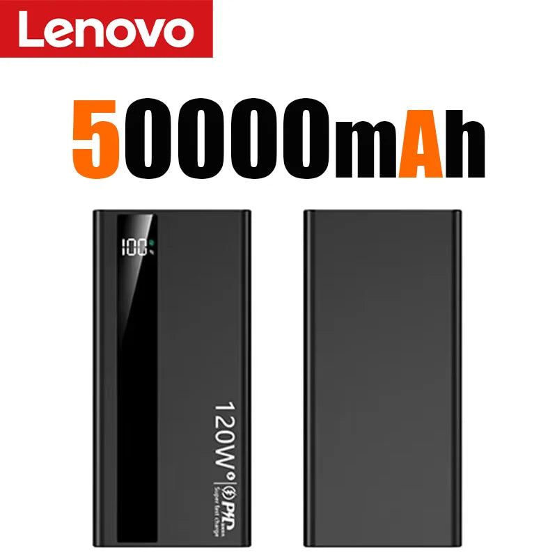 Lenovo 120W 500000mAh Capacity Power Bank Portable Super Fast Charging LED Digital Display External Battery for iPhone Samsung