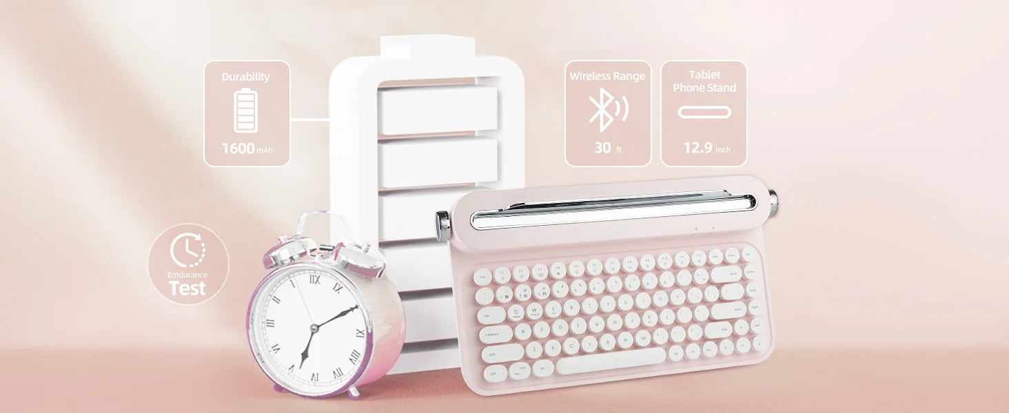 YUNZII ACTTO B305 Retro Typewriter Aesthetic Keyboard, 75% Compact Wireless Keyboard with Integrated Stand for Multi-Device