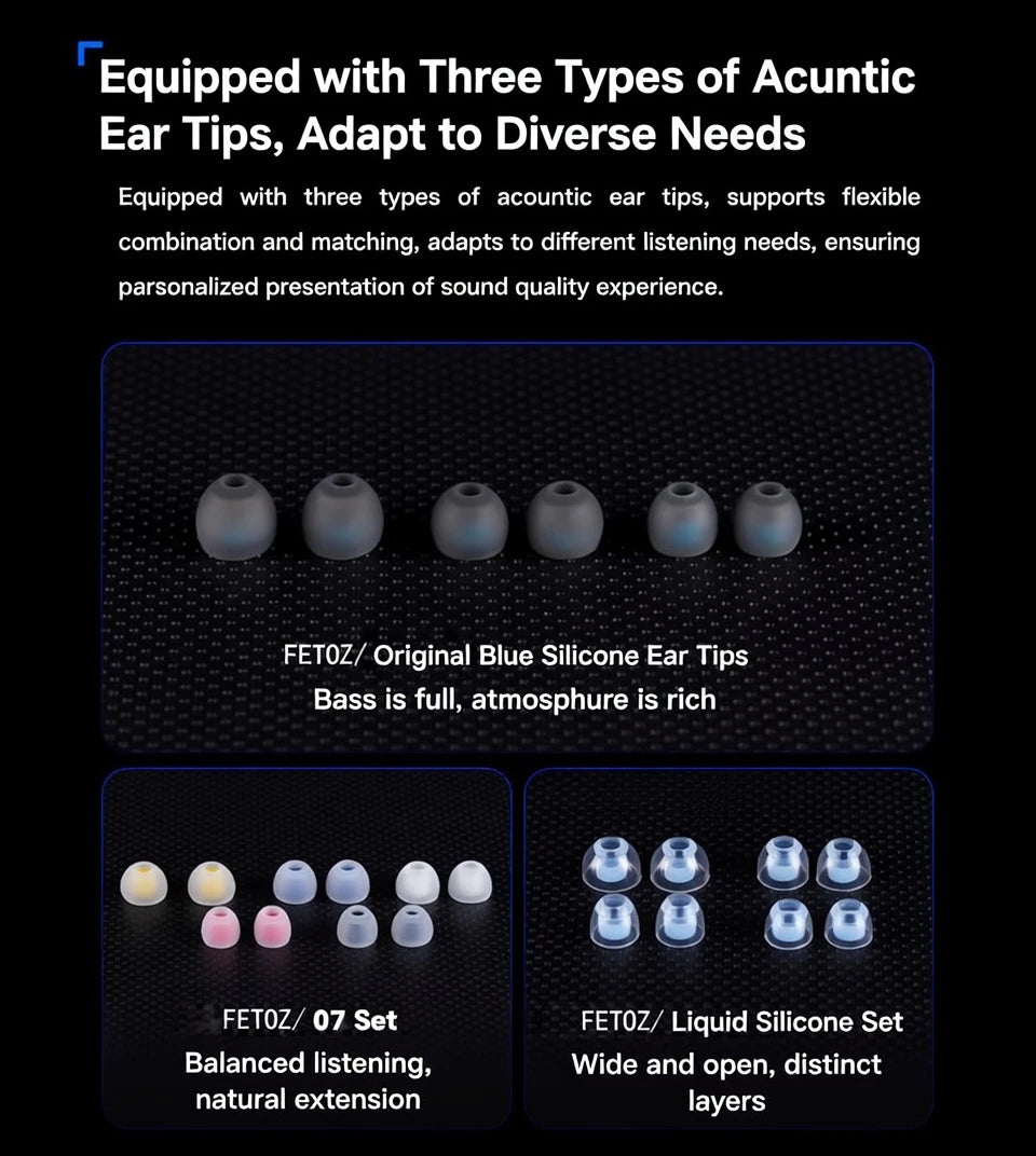 FETOZ 1DD+2BA+2EST Electrostatic Headphones Hybrid 2Pin0.78mm Audiophile In-ear Earphone 3.5mm/4.4mm/typec HiFi Wired Headphones