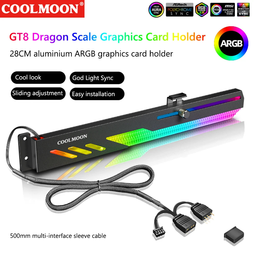 Customized Video Card Stand GT8 Horizontal Graphics Card Bracket 5V 3Pin ARGB GPU VGA Holder Desktop PC Case DIY Accessories