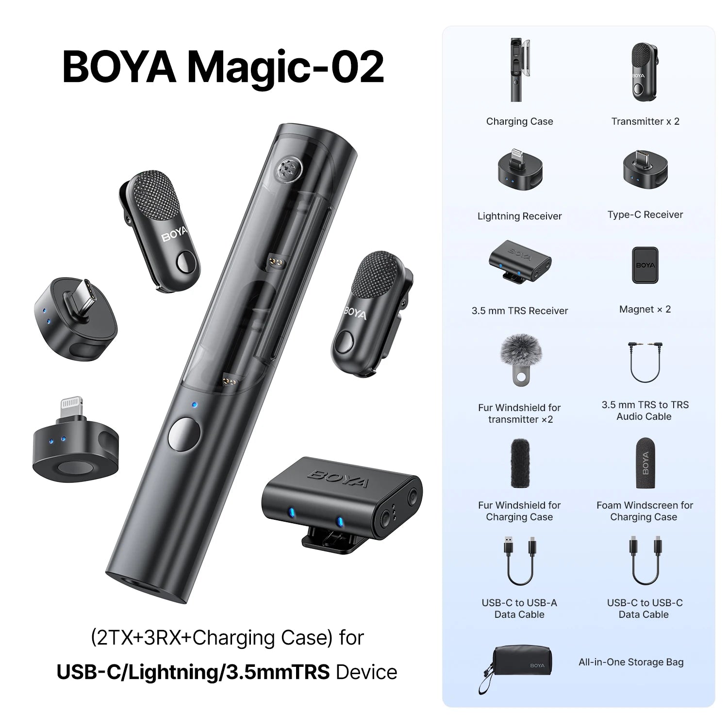 BOYA BOYA Magic Wireless Lavalier Microphone 4 Forms in 1 Mic for iPhone Android USB-C Phone Camera for Interview Live Streaming