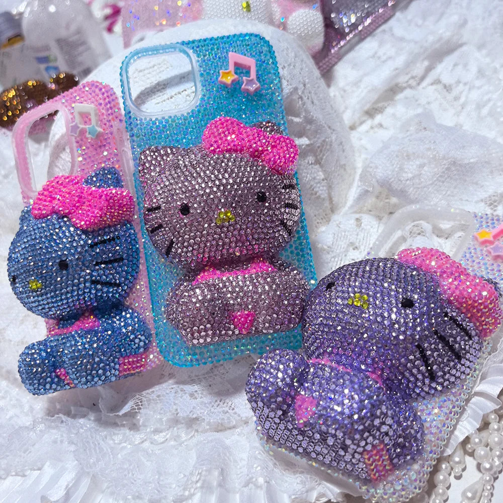 Christmas Hello Kitty Rhinestone Crystal Phone Case Chain For iPhone17 16 15 14 13 12 11Pro Max X Xs XR 7 8 Plus Transparent