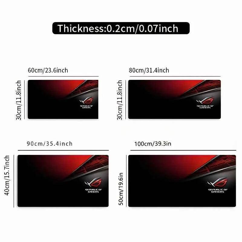1pc Large Gaming Mouse Pad with Red Black ROG Design Non-Slip Durable Rubber Keyboard Mat for PC Office Decor XXL Desk Accessory