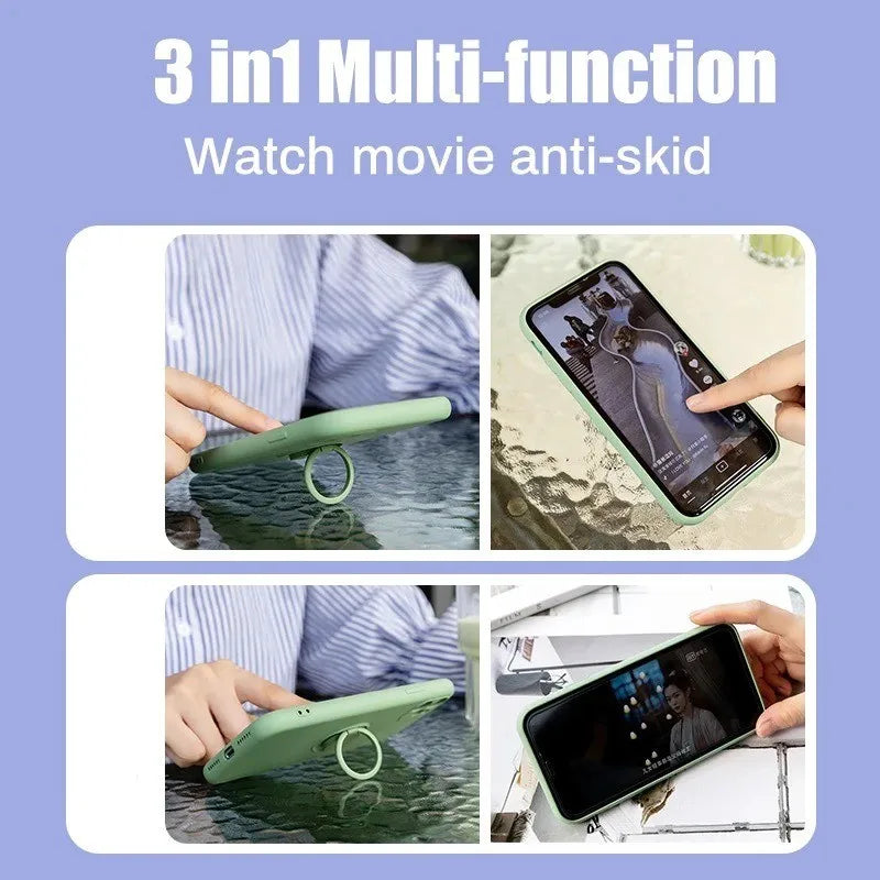 Liquid Silicone Ring Stand Magnetic Case for iPhone 17 Air 16E 15 14 13 12 11 Pro Max Plus Shockproof Soft Bumper Protectic Case