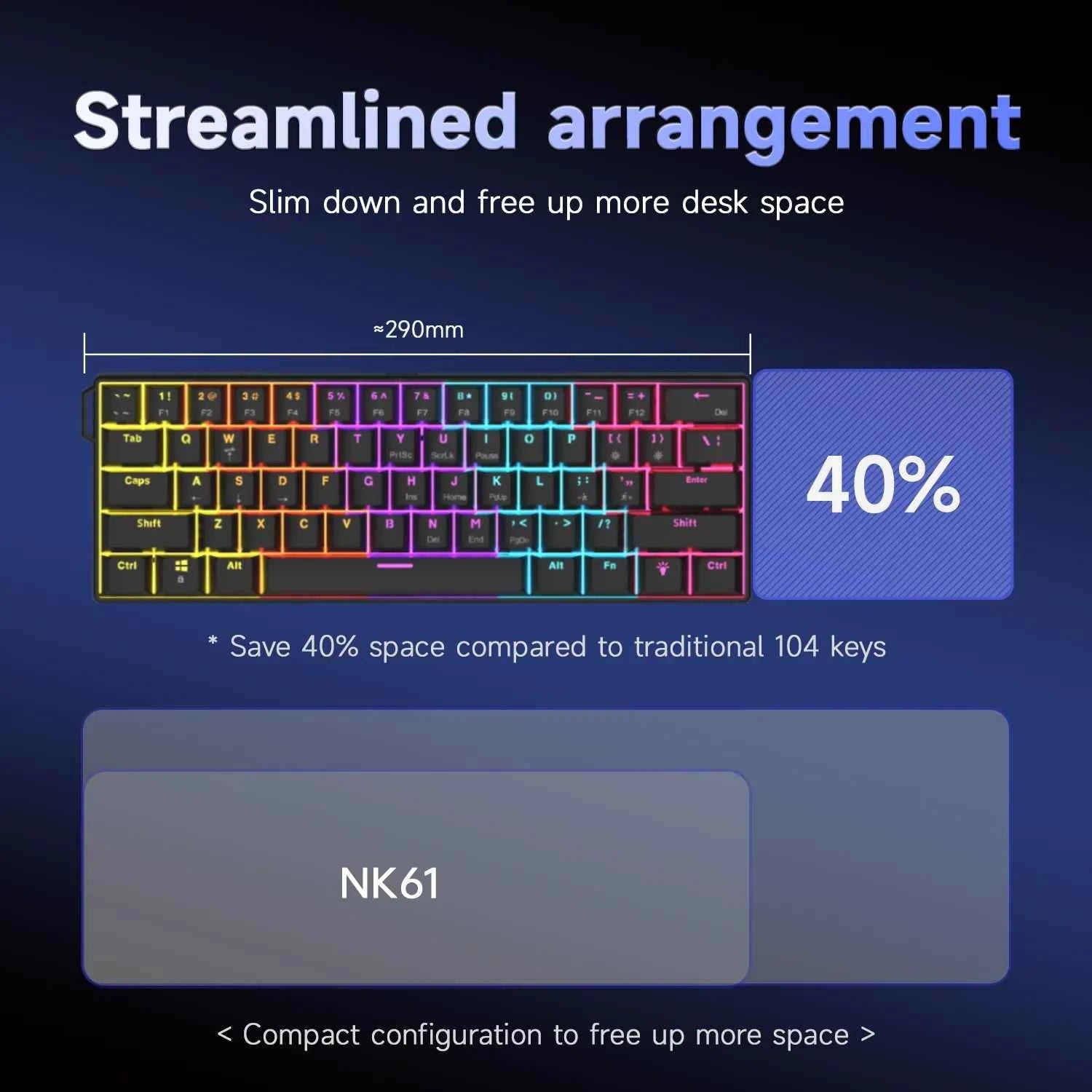 Ajazz NK61 Mechanical Wired Gaming Keyboard RGB Lighting Supports Hot-Swappable 61-Key Mechanical Wired Gaming Keyboard