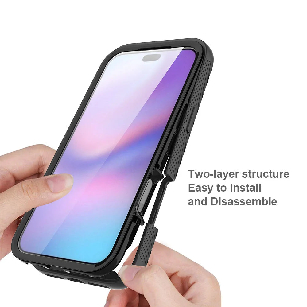 360 Full Body Protection Armor Clear Phone Case For iPhone 17 16 15 14 13 Pro Max Air 16e Plus Front Screen Shockproof Cover
