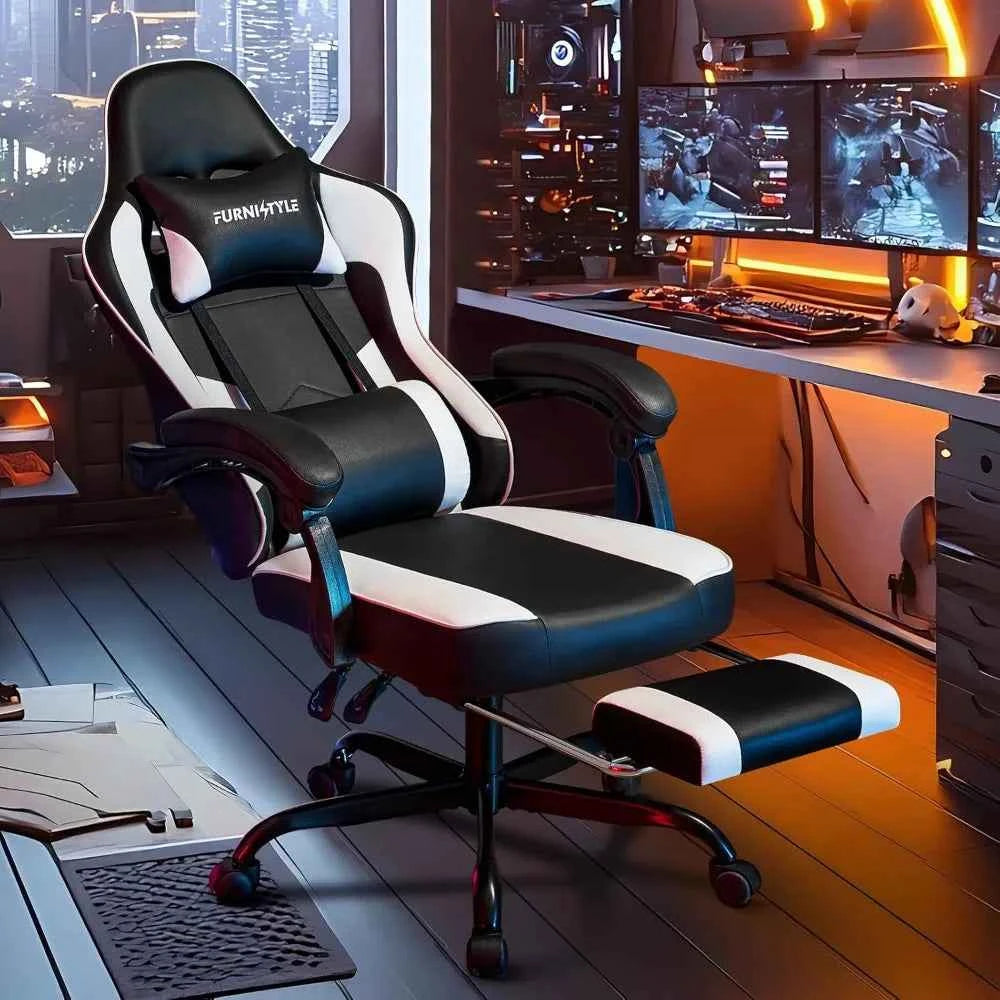 Gaming Chair with Footrest, Reclining Video Game Chairs for Adults with Lumbar Support, Linkage Armrests, Ergonomic Computer