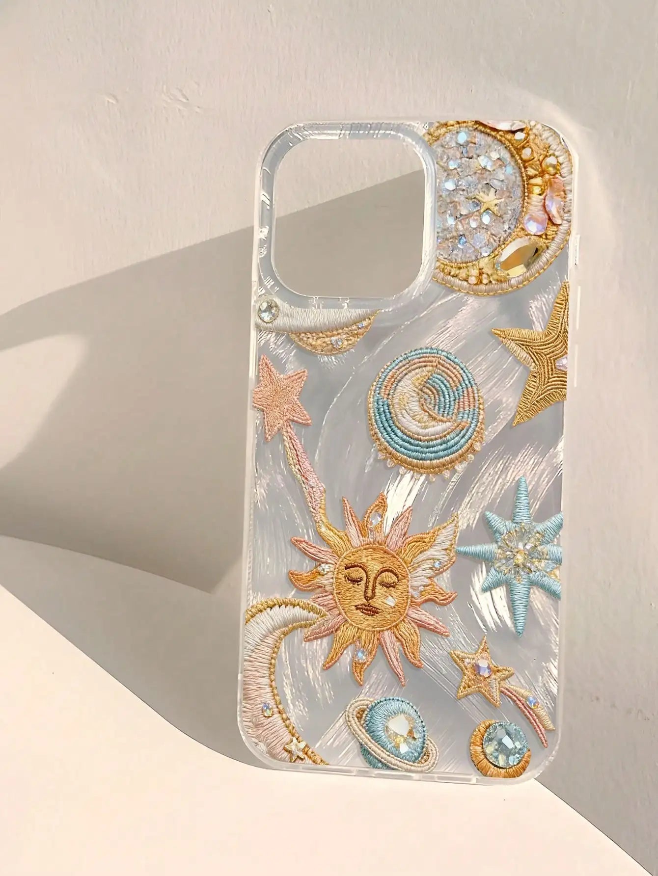 1pc Retro Starry Sky Theme Star & Moon Universe Pattern Phone Case, Silver Transparent Thick Protective Cover For Samsung A05, A05S, A13, A14, A15, A53, A54, A55, A56, S22, S23, S24, S25, 11, 12, 13, 14, 15, 16, 17 Pro Max