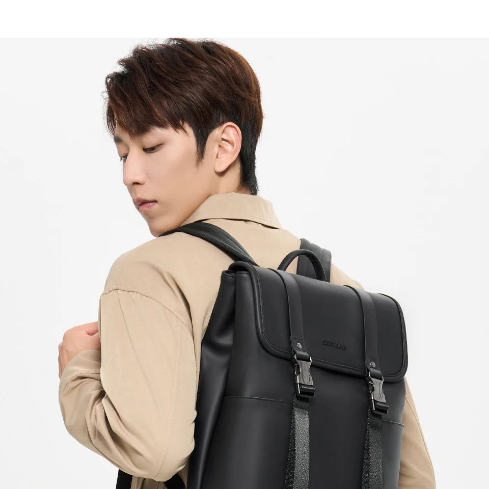 Septwolves Black Men Black Leather Backpack PU Large Capacity Best  Laptop Computer Backpack 15 Inch Travel Backpack Daily Use