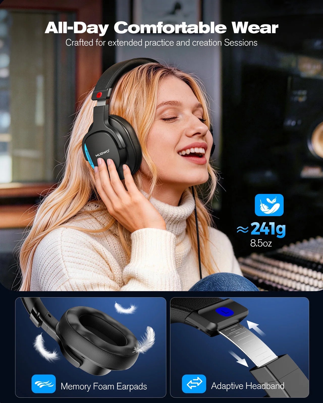 NEW NUBWO HD01 Studio Wired Headphones Hi-Res Over Ear Headphones 180° Flip Earpads 45mm Drivers Professional Monitor Headsets