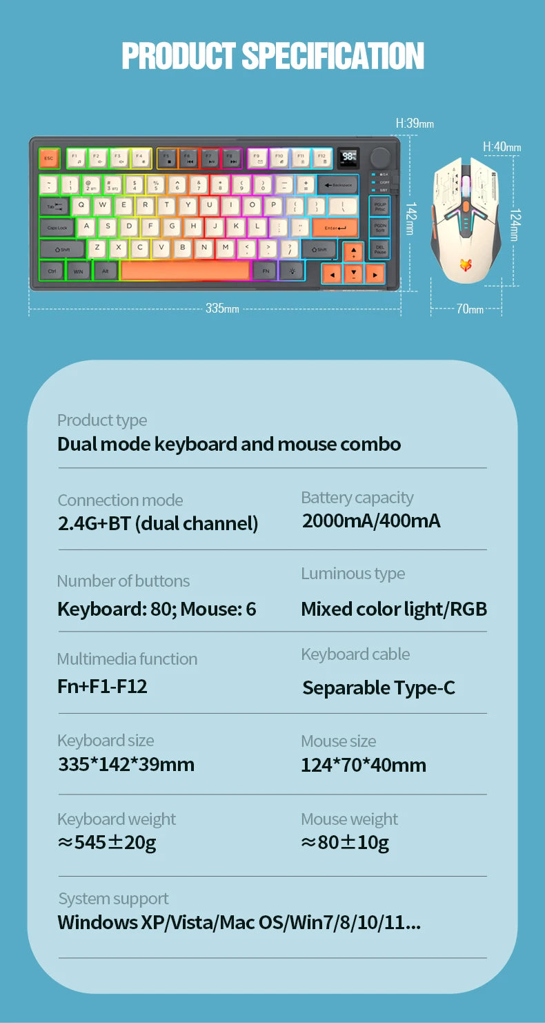 XUNFOX K920Wireless dual-mode Bluetooth keyboard and mouse set game office laptop universal keyboard and mouse