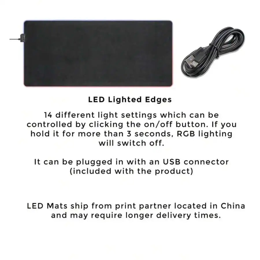 LED Edge Lit Gaming Mousepad XL With USB Cable 14 Light Modes RGB