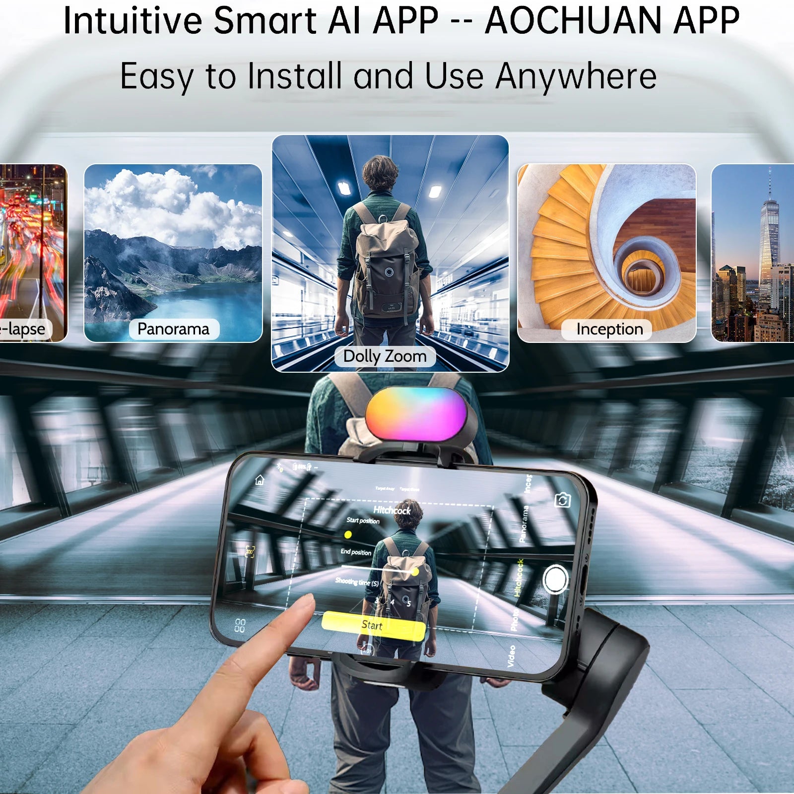 AOCHUAN Smart XE Kit Gimbal Stabilizer for Smartphone iPhone Video Recording Magnetic Fill Light 3-Axis Foldable Android Gimble
