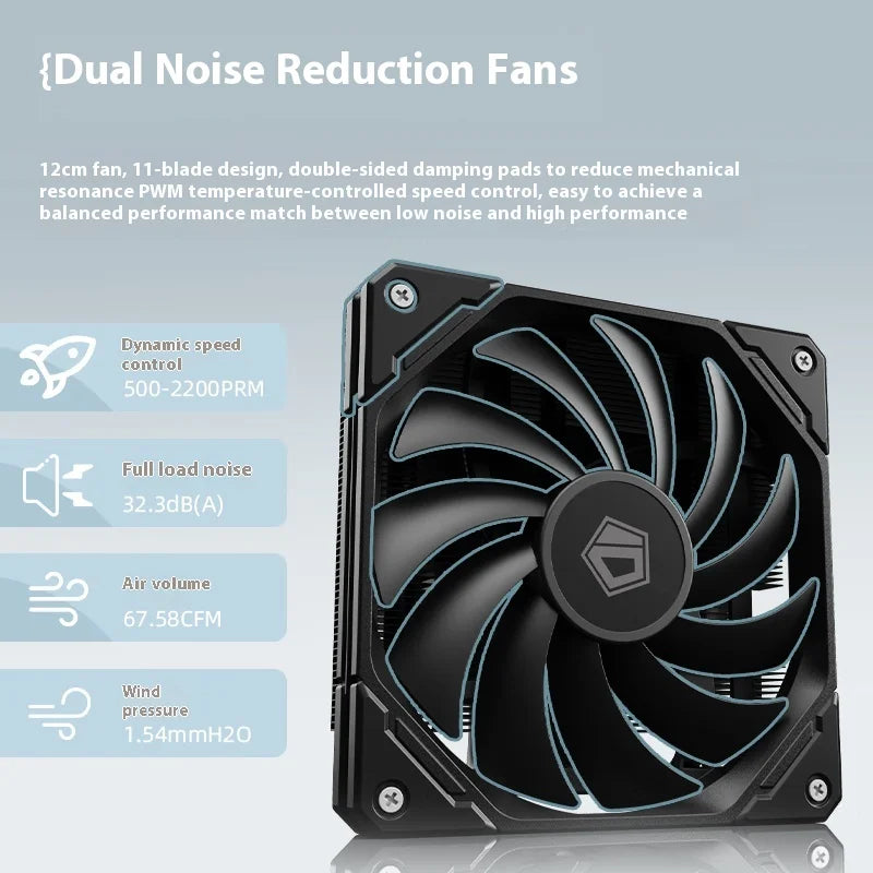 ID Cooling IS-67-XT 6 Heat pipes CPU Cooler Hydraulic Bearings Low Noise Cooling Fan Push Type Air Radiator with Thermal Paste