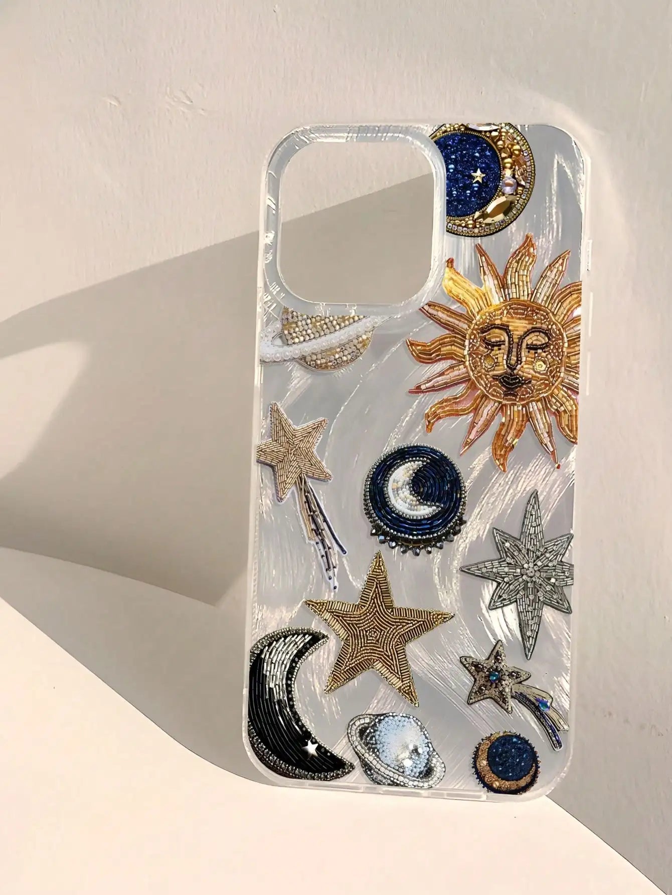 1pc Retro Starry Sky Theme Star & Moon Universe Pattern Phone Case, Silver Transparent Thick Protective Cover For Samsung A05, A05S, A13, A14, A15, A53, A54, A55, A56, S22, S23, S24, S25, 11, 12, 13, 14, 15, 16, 17 Pro Max