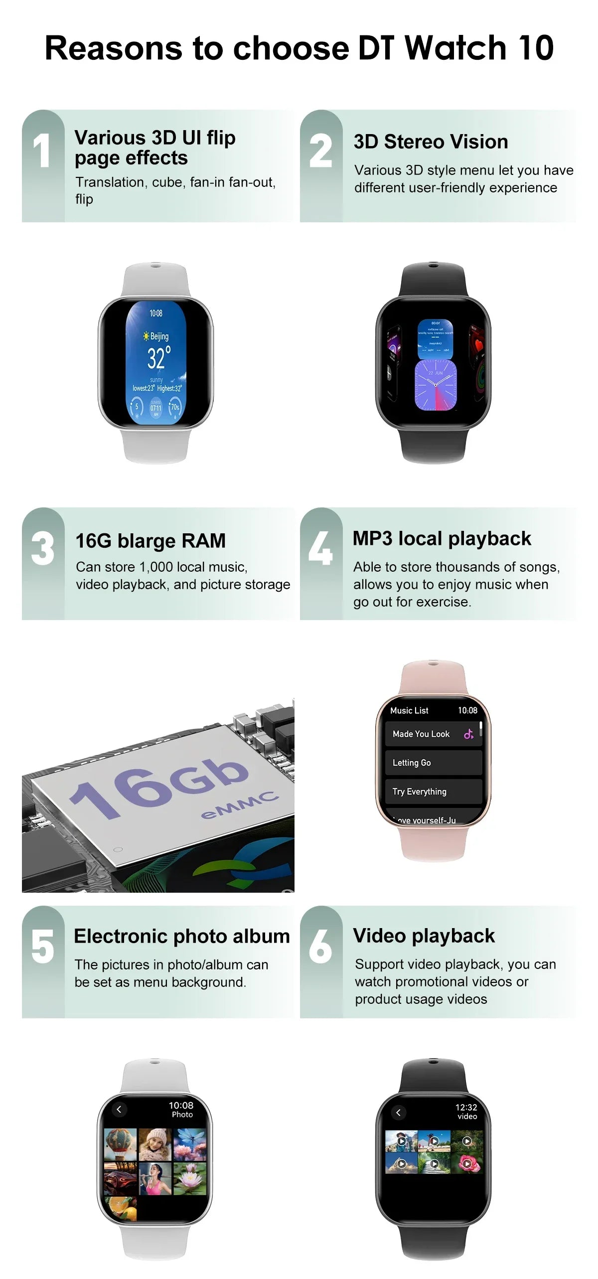 2025 New Original for Apple DT Watch 10 Smart Watch Men AMOLED 4GB Memory Music 3D Surround BT Call Waterproof smart watch Woman