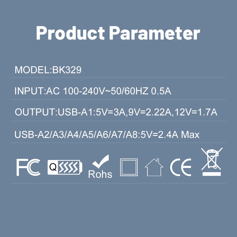 QC3.0 8 Port Fast Charging USB Charger EU/US Wall Charger For Phone Adapter For iPhone Xiaomi Huawei Samsung