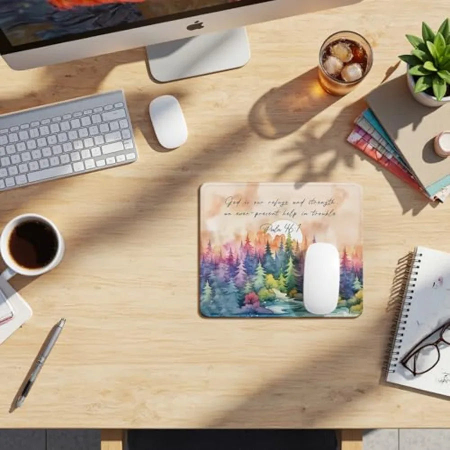 Watercolor Forest Christian Mouse Pad, Psalm 46:1Bible Verse Mouse Pads Mousepad for Desk Home Office Dorm Computers Laptop, Re