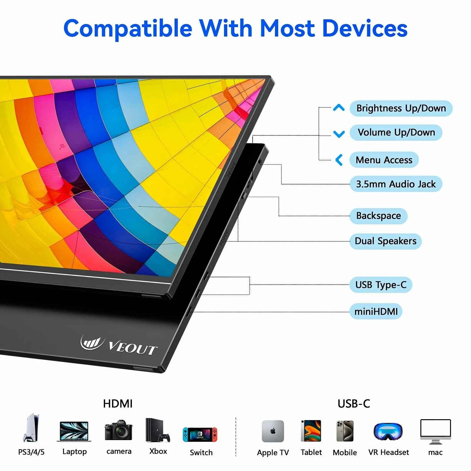 16“ VEOUT portable monitor 1920*1200P IPS, USB-C/HDMI, Free Sync 0.3