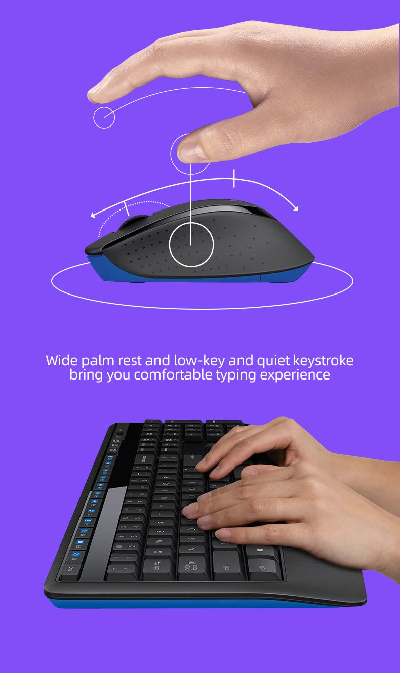Logitech MK346P 2.4G Wireless Keyboard Mouse Combo Full Size 104 Keys Ergonomic Office Keyboard Mice Set For Desktop Laptop