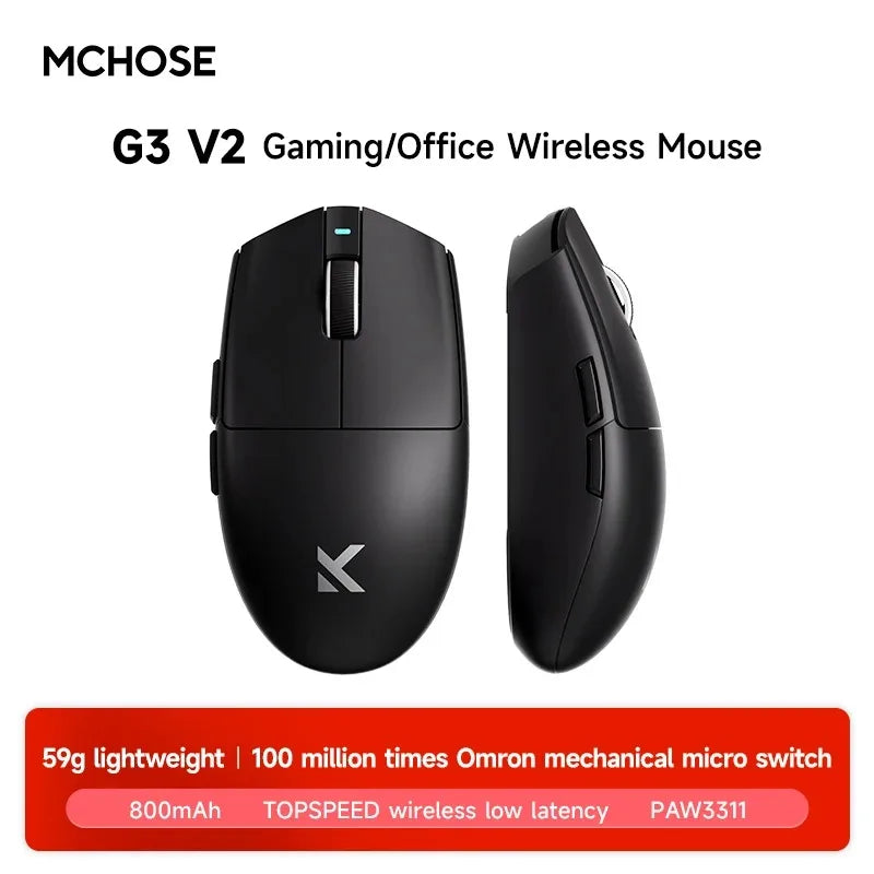 MCHOSE G3 V2 Pro Professional Game Three Mode Mouse PAW3395 26000DPI Polling Rate 59g Ultra Light Office Mouse 800mAh