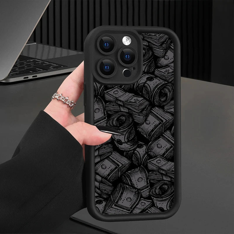 Banknote pattern phone case with soft silicone case for iPhone 16, iPhone 15 14 13 12 11 Pro Max XS X XR 7 8 15 16 Plus