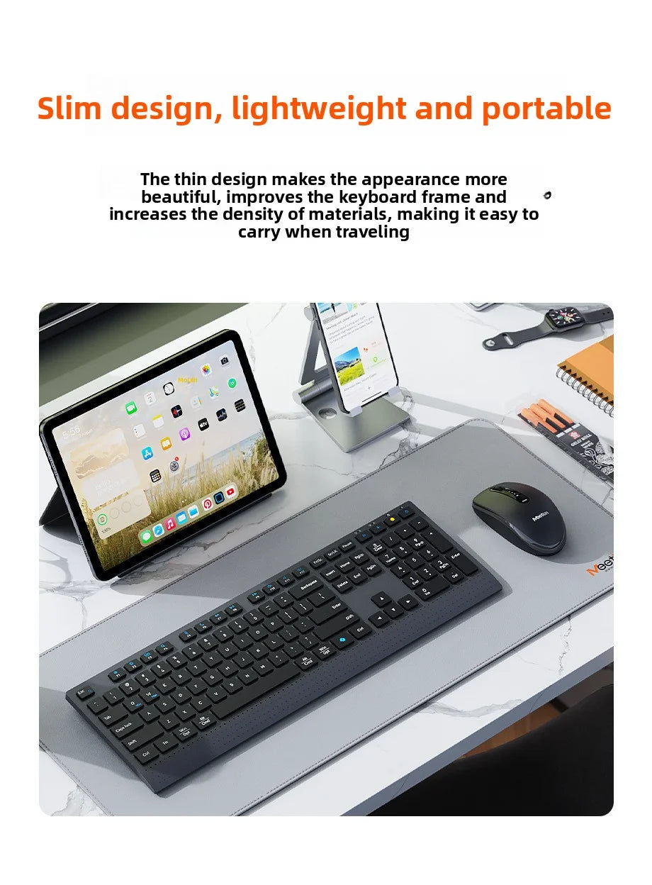 2.4G/Bluetooth Dual-Mode Wireless Keyboard And Mouse Combo,Full-Size Rechargeable Keyboard Mouse Set For Windows PC Office Work