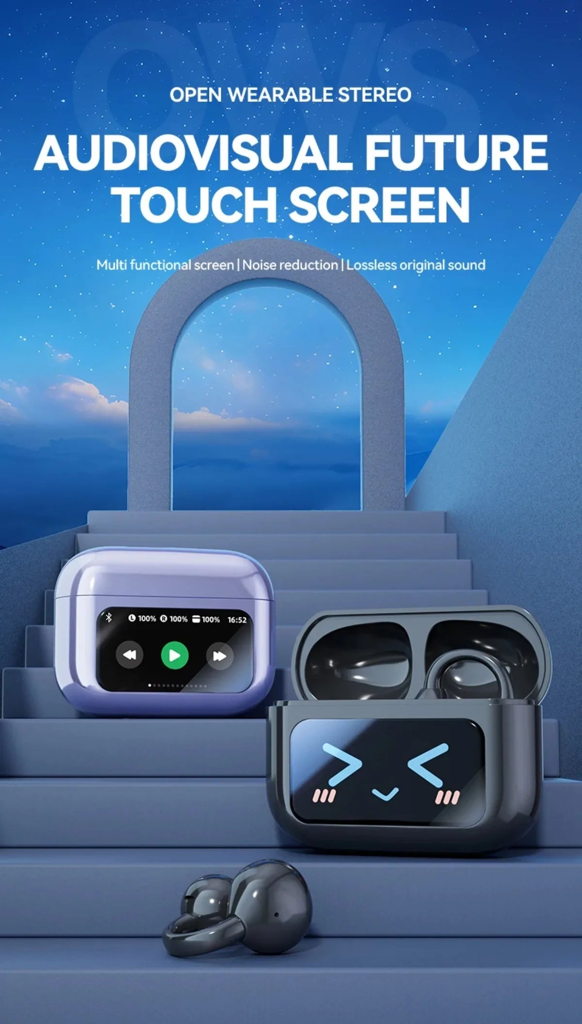 Wireless Ear Clip Earphones with Touch Screen 144 Languages AI Real Time Translation Headphones Smart Bluetooth 5.4 Earbuds