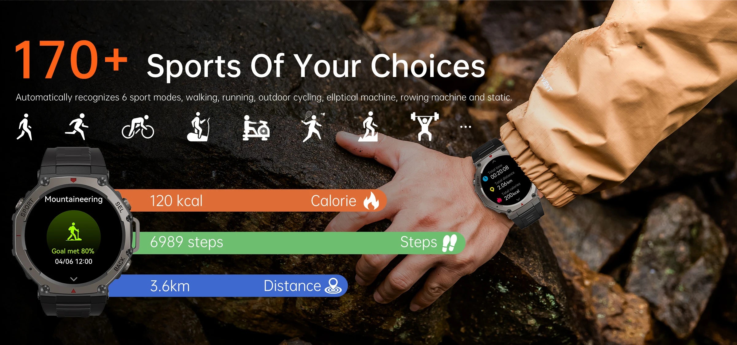 New Rugged GPS DM58 Smart Watch 500mAh Battery 170 Sport Modes 5ATM Waterproof Bt Call AMOLED Display Fitness Outdoor