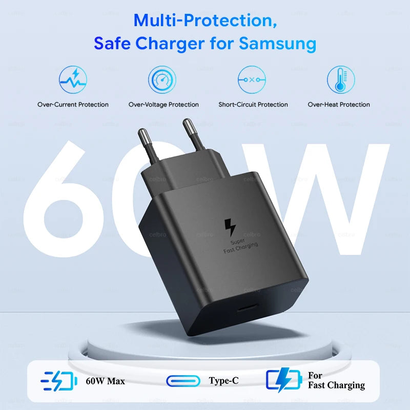 Samsung S26 Ultra original 60W Charger PD Type C Adapter EU Plug Fast Charge Samsung S25+ S25 S24 S23 S22 Ultra A57 Tab S10 S9