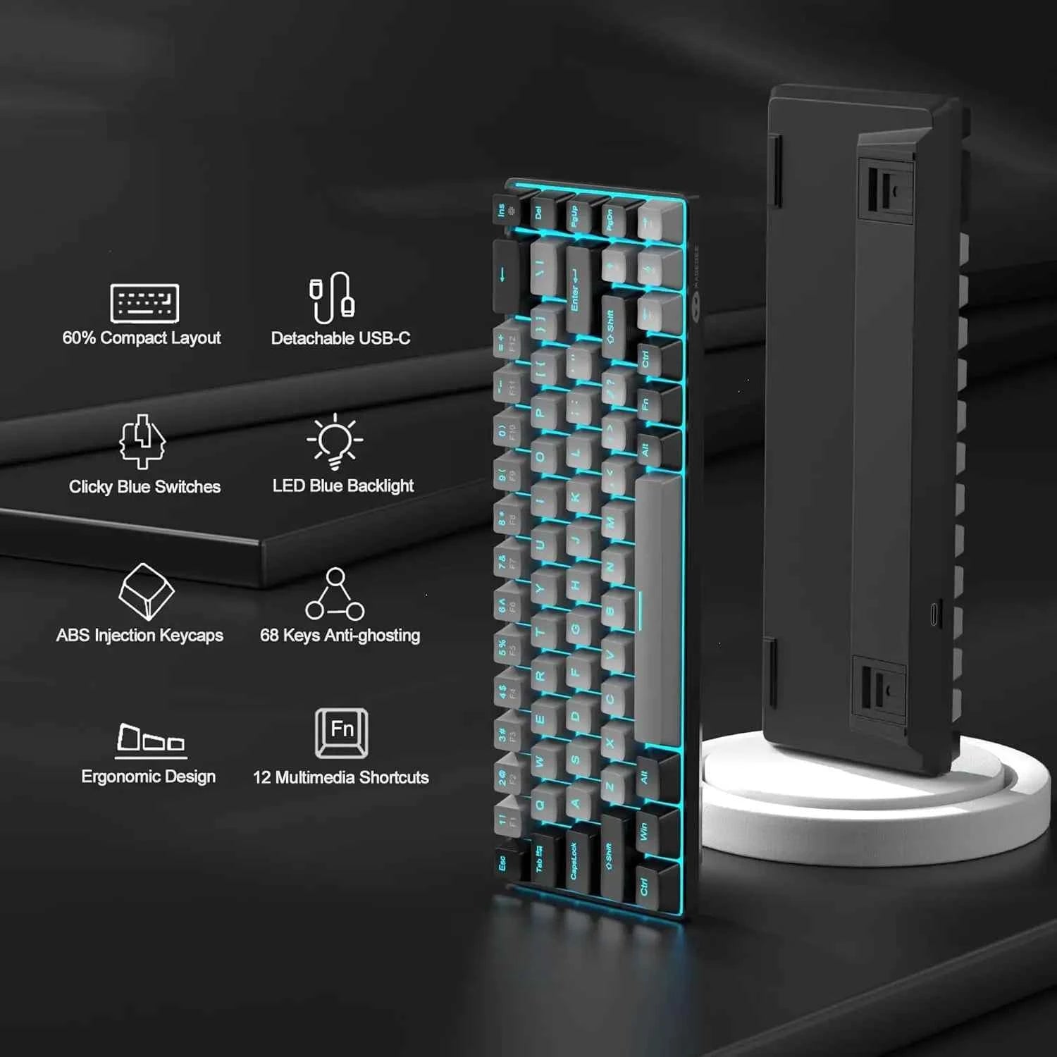 MageGee Portable 60% Mechanical Gaming Keyboard, MK-Box LED Backlit Compact 68 Keys Mini Wired Office Keyboard with Red Switch f