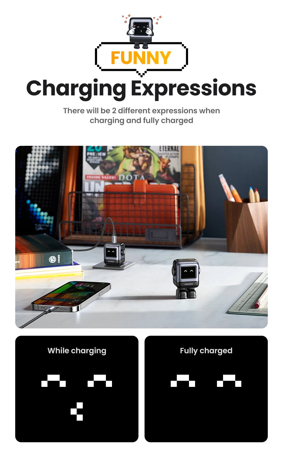 【US Plug】UGREEN 30W 65W GaN Charger Robot Design PD3.0 Fast Charger PPS for iPhone 17 16 Macbook Laptops Samsung XiaomiTablets