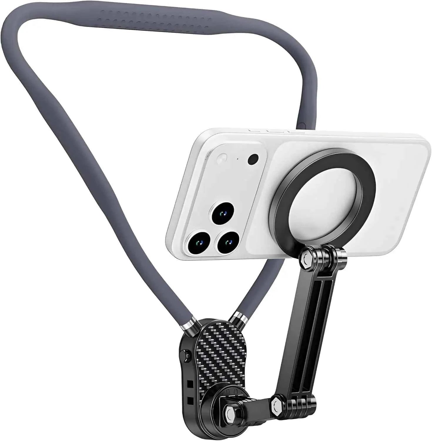 Magnetic Neck Phone Holder, POV/Vlog Recording Selfie Hand Free Neck Mount, Cooking/Riding Video Fliming, Anti-Shake Chest Strap