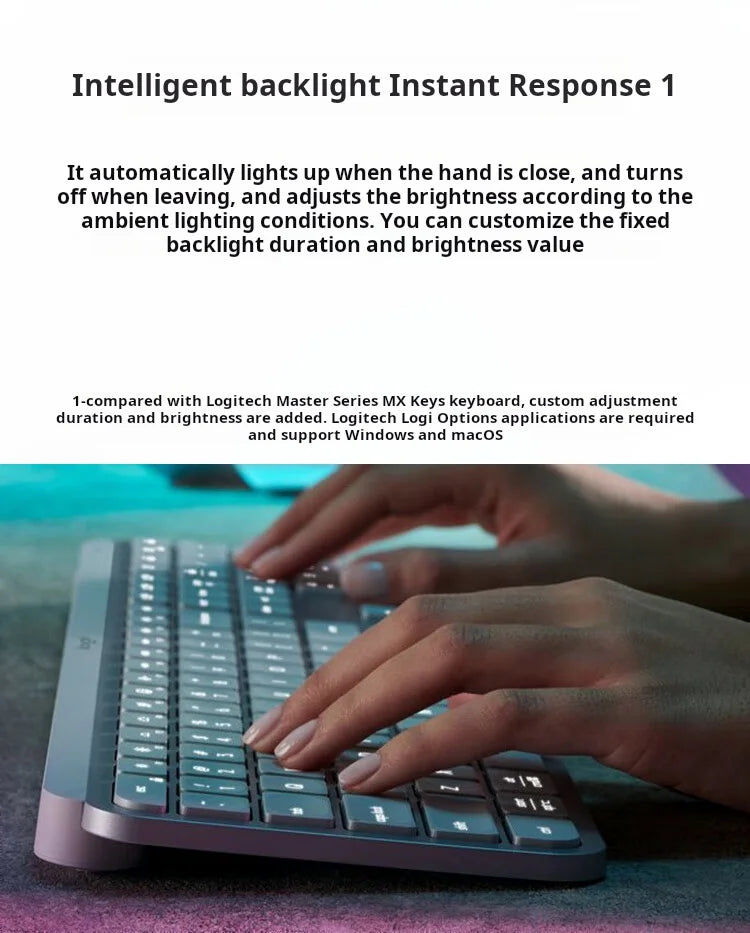 Logitech MX Keys S Wireless Office Keyboard - Smart Illuminated, Multi-Device Ergonomic w/ Logi Bolt, Low Profile & Portable