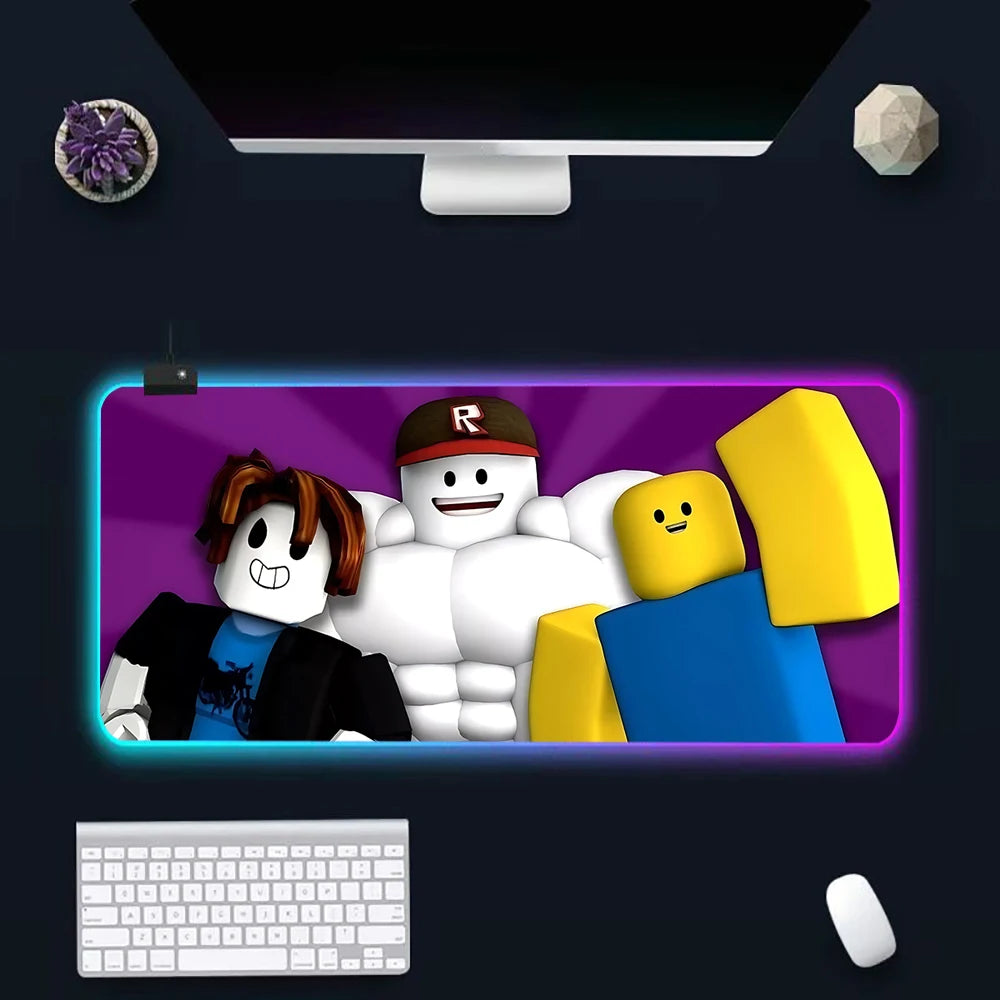 Hot game R-robloxs Cartoon RGB Pc Gamer Keyboard Mouse Pad Mousepad LED Glowing Mouse Mats Rubber Gaming Computer Mausepad